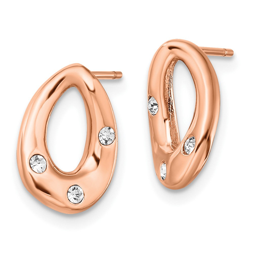Stainless Steel Polished Rose IP-plated w/Crystal Teardrop Post Earrings