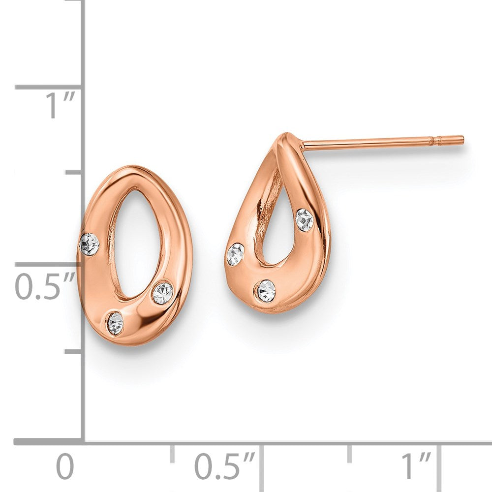 Stainless Steel Polished Rose IP-plated w/Crystal Teardrop Post Earrings