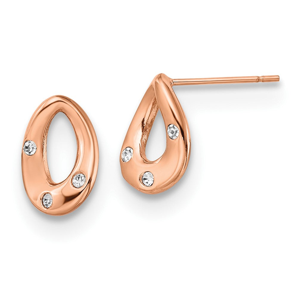 Stainless Steel Polished Rose IP-plated w/Crystal Teardrop Post Earrings