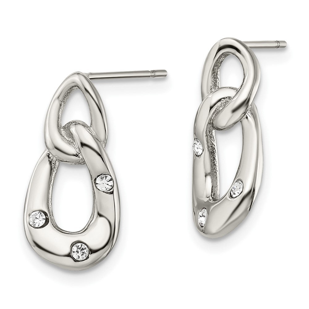 Stainless Steel Polished w/Crystal Two Loop Post Earrings