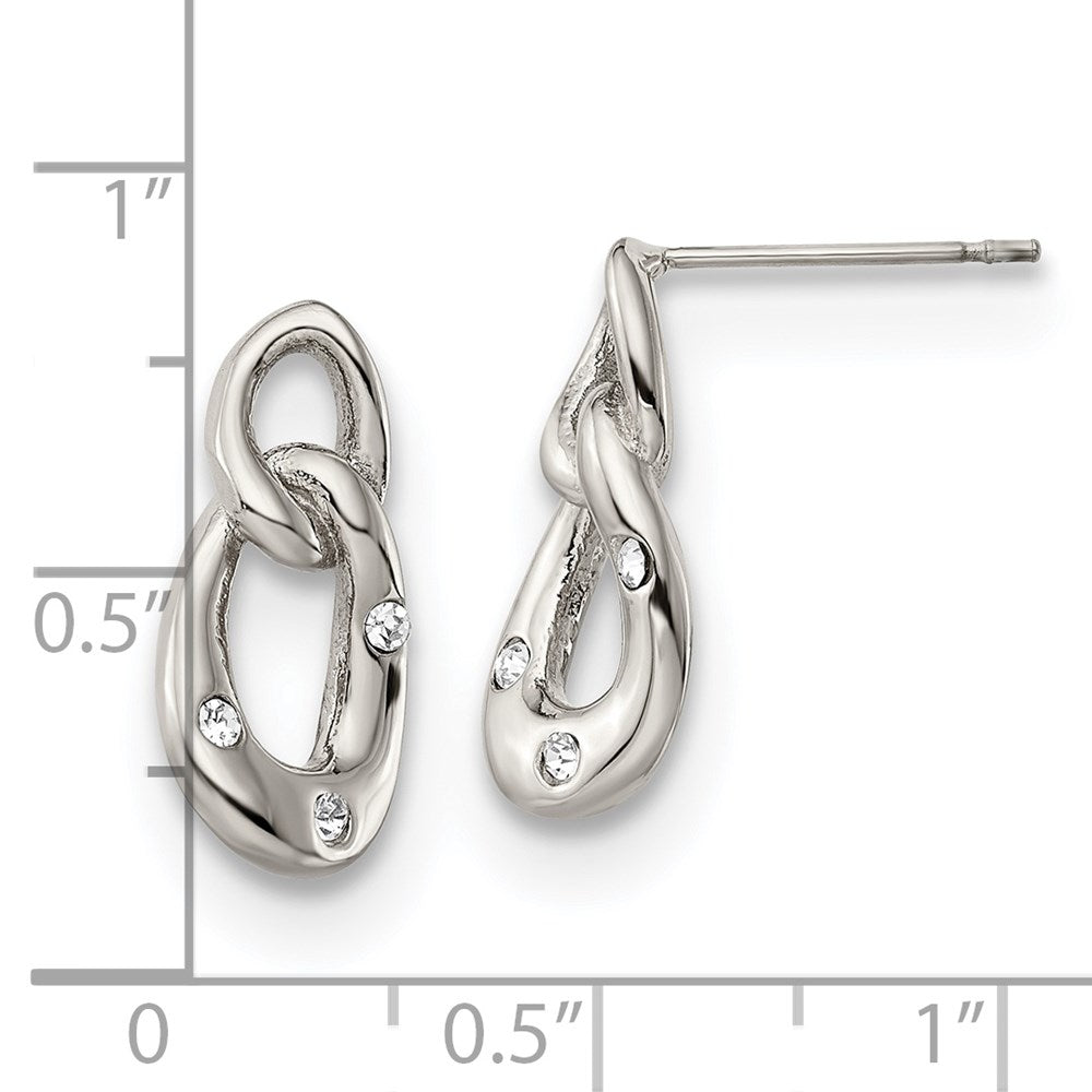 Stainless Steel Polished w/Crystal Two Loop Post Earrings