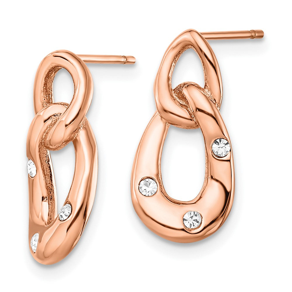 Stainless Steel Polished Rose IP-plated w/Crystal Two Loop Post Earrings