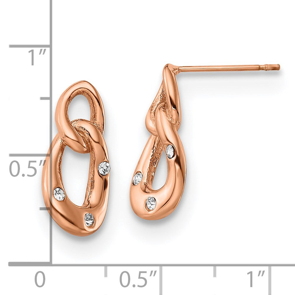 Stainless Steel Polished Rose IP-plated w/Crystal Two Loop Post Earrings