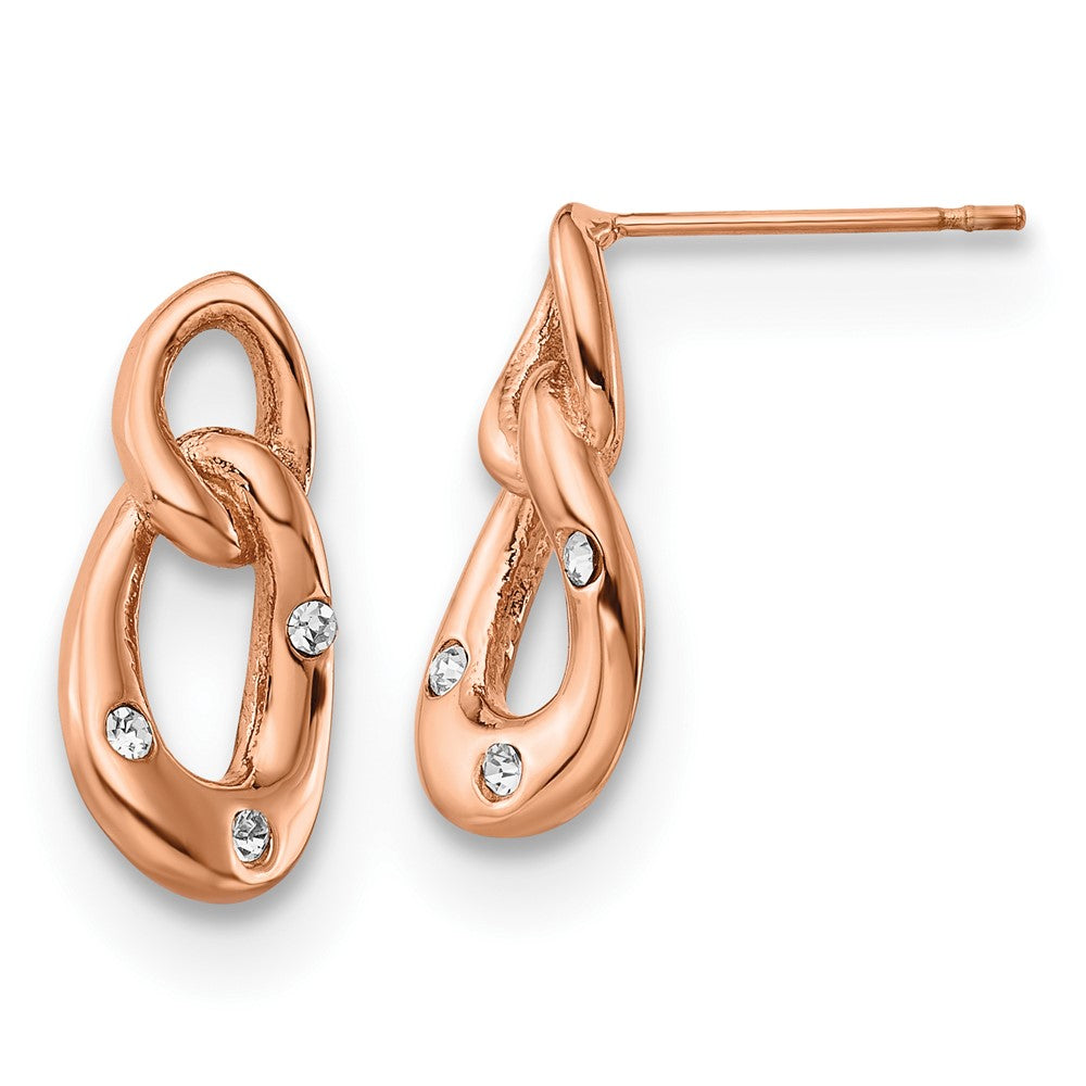 Stainless Steel Polished Rose IP-plated w/Crystal Two Loop Post Earrings