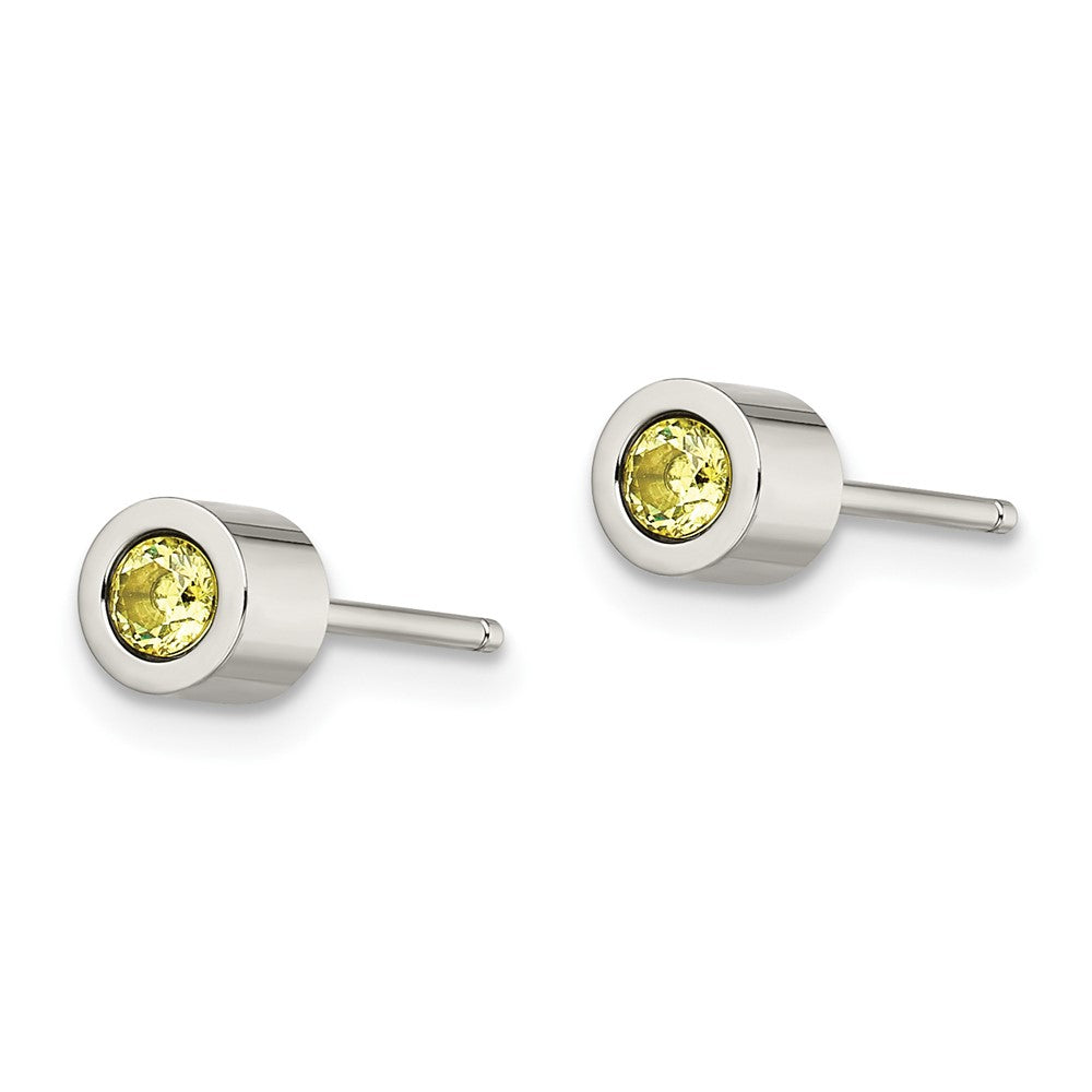 Stainless Steel Polished Green CZ August Birthstone Post Earrings