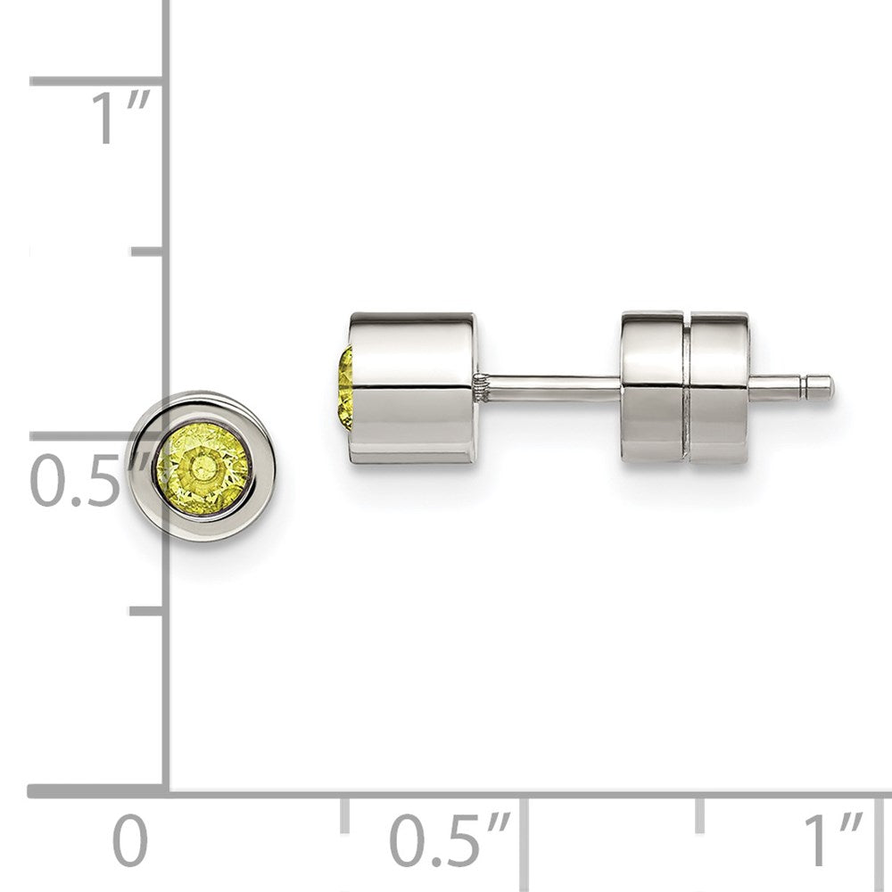 Stainless Steel Polished Green CZ August Birthstone Post Earrings