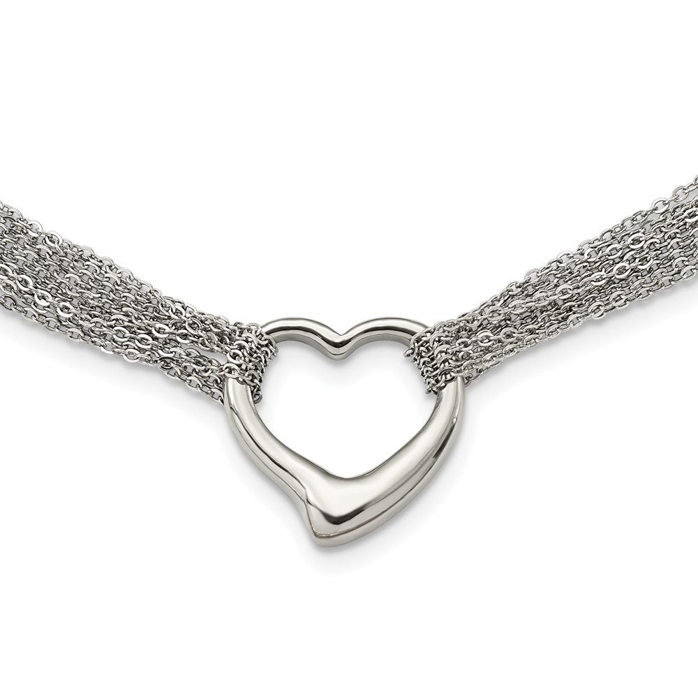 Stainless Steel Polished Multi Strand Heart Toggle 17in Necklace