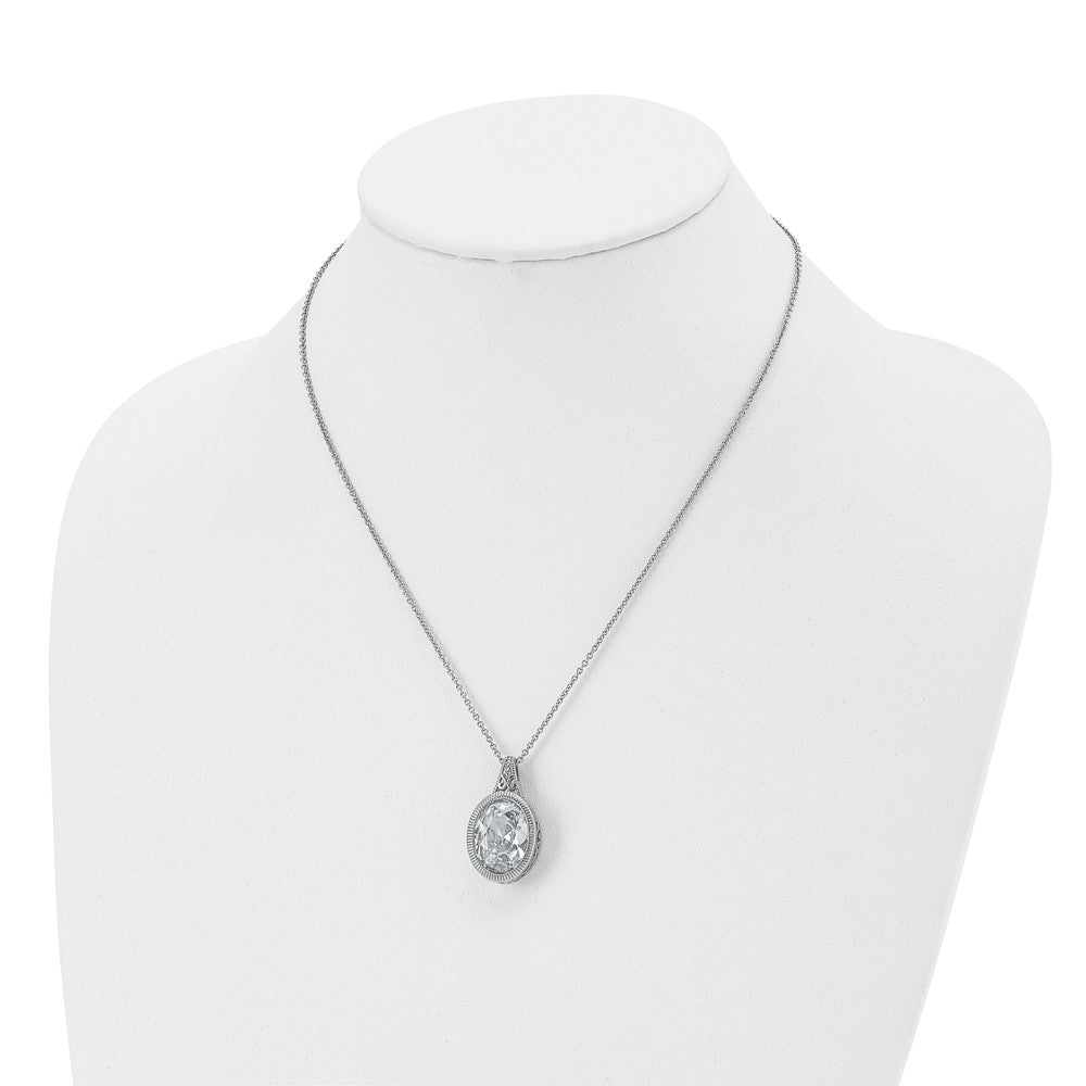 Stainless Steel Brushed and Polished w/Crystal Oval 18in Necklace