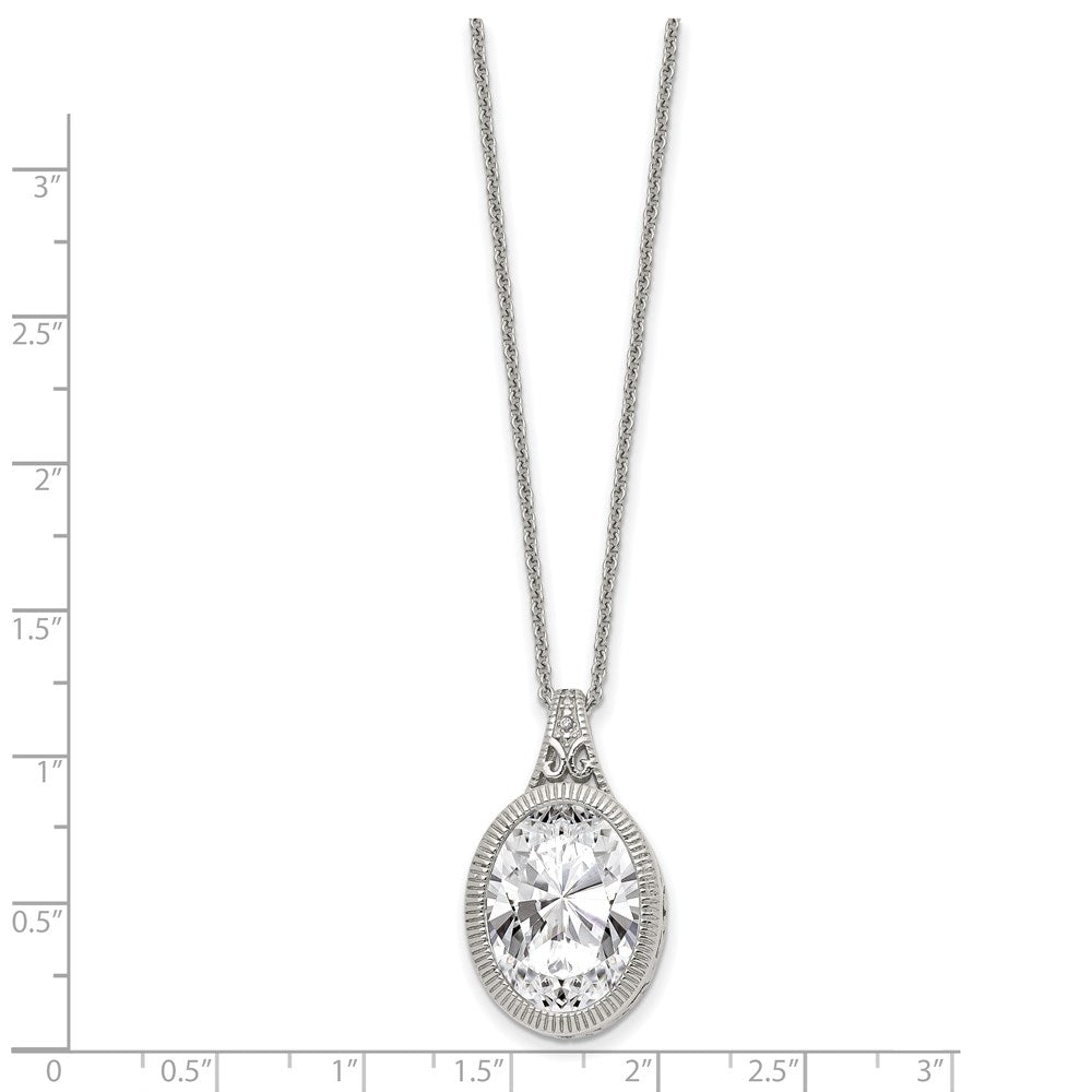 Stainless Steel Brushed and Polished w/Crystal Oval 18in Necklace