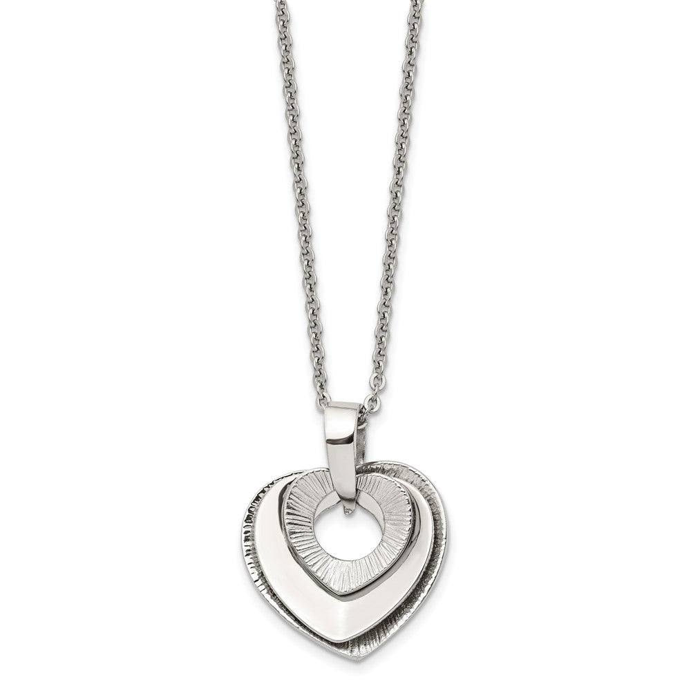 Stainless Steel Polished Three Piece Heart 20in Necklace