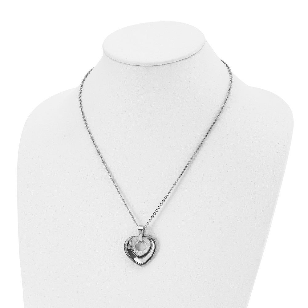Stainless Steel Polished Three Piece Heart 20in Necklace