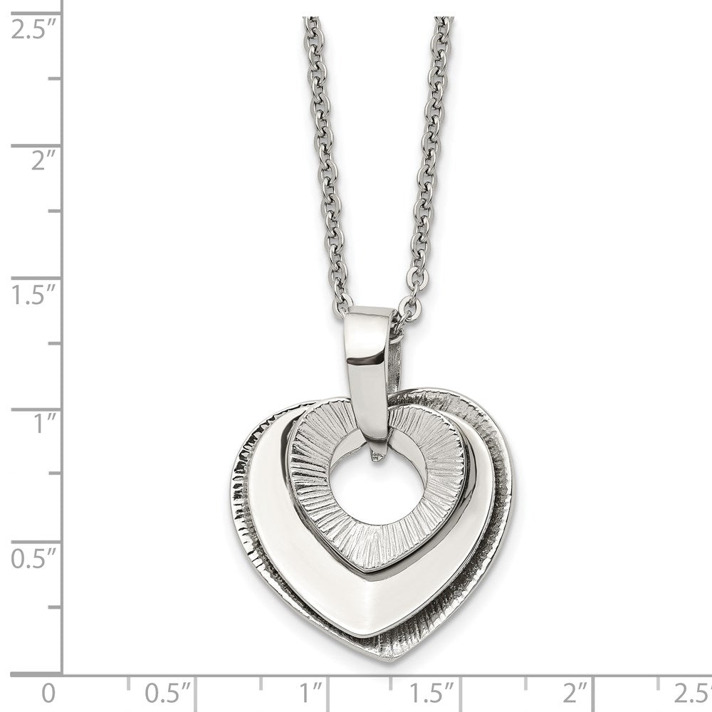 Stainless Steel Polished Three Piece Heart 20in Necklace