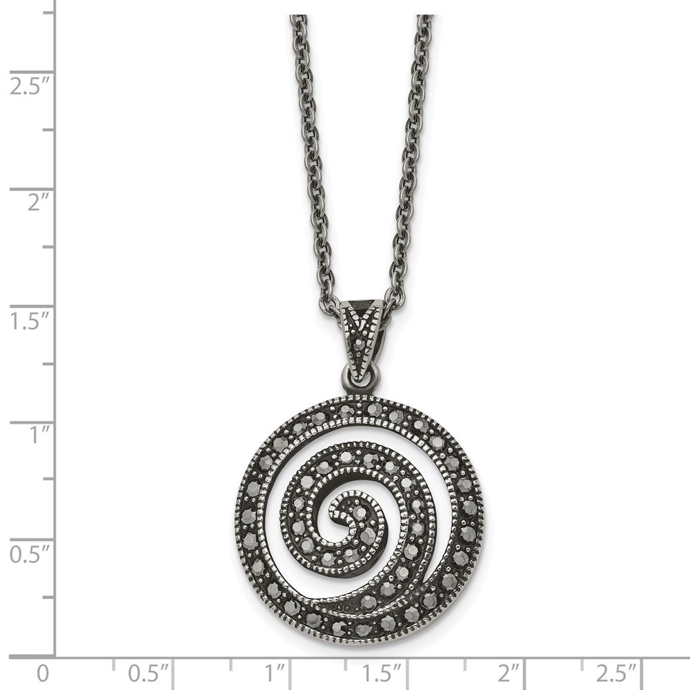 Stainless Steel Antiqued and Polished Marcasite Swirl 18in Necklace