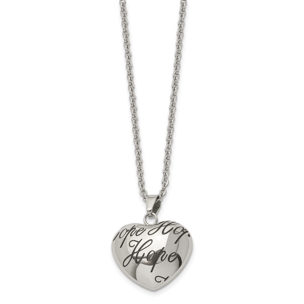Stainless Steel Polished Enameled HOPE Hollow Heart 18in Necklace