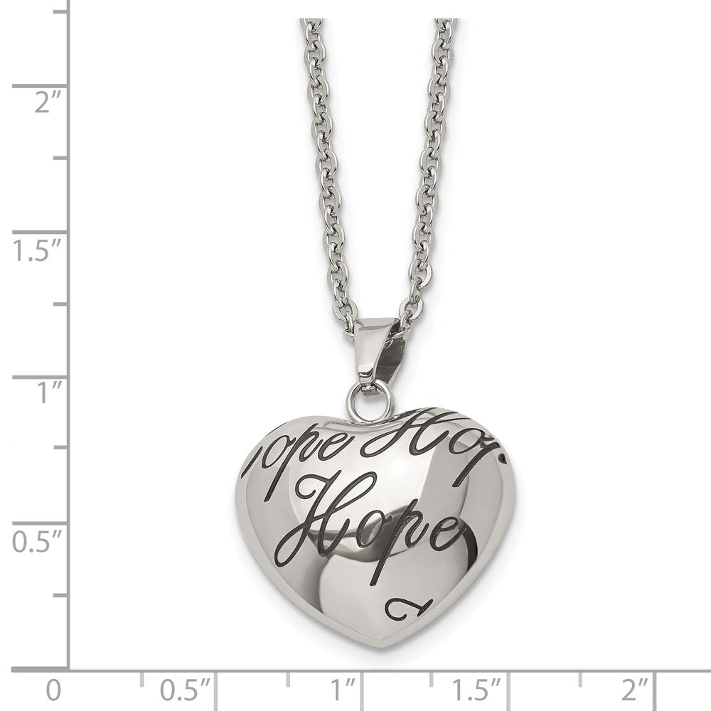 Stainless Steel Polished Enameled HOPE Hollow Heart 18in Necklace