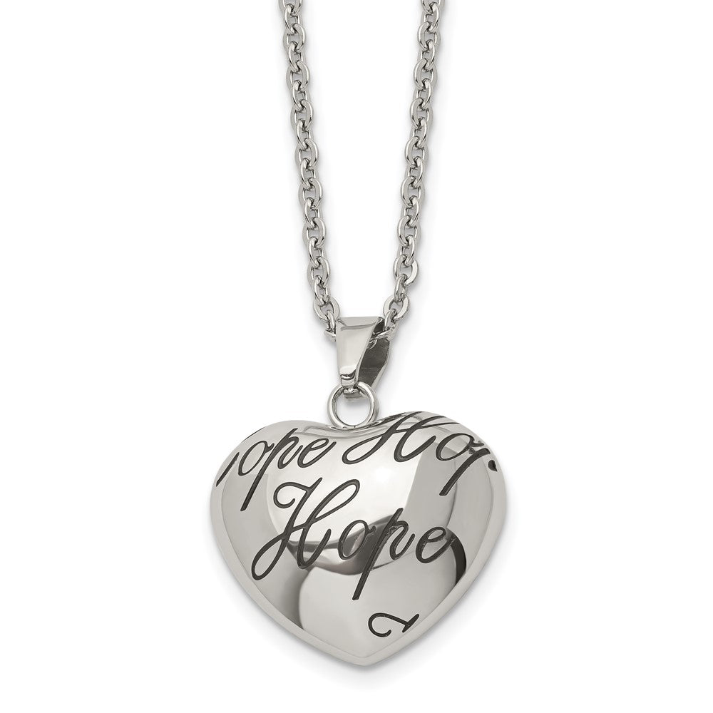 Stainless Steel Polished Enameled HOPE Hollow Heart 18in Necklace