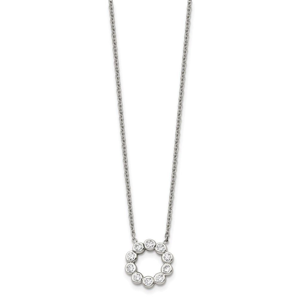Stainless Steel Polished w/CZ 17.25in Necklace