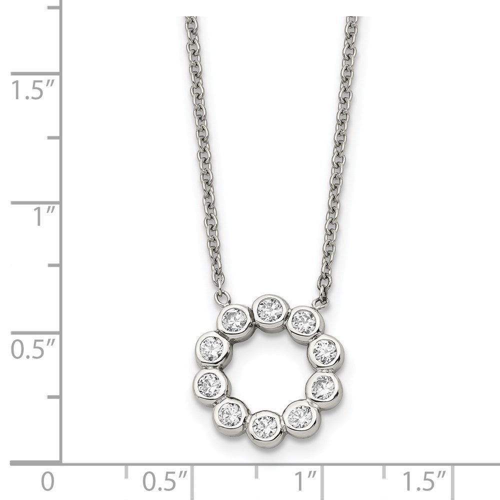 Stainless Steel Polished w/CZ 17.25in Necklace