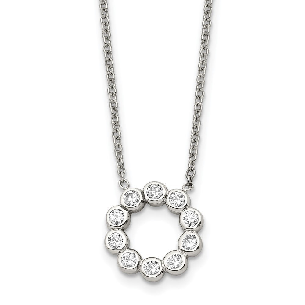 Stainless Steel Polished w/CZ 17.25in Necklace