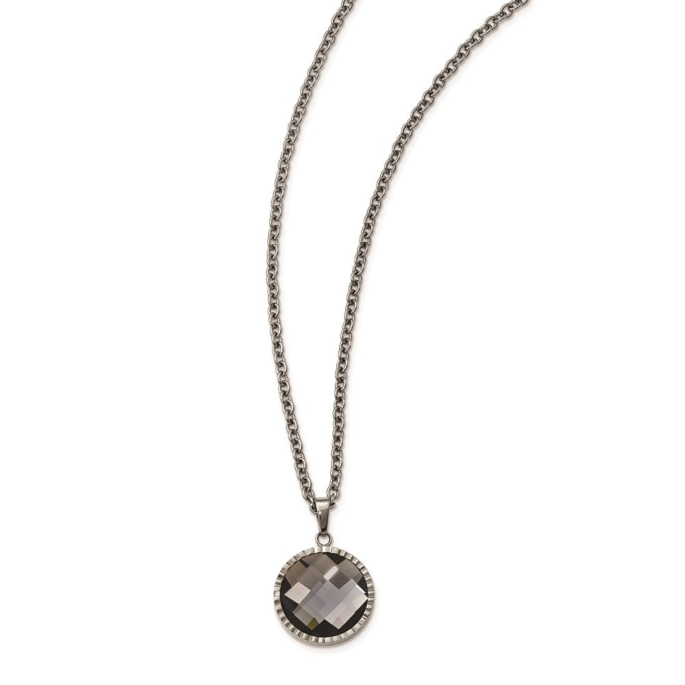 Stainless Steel Polished Grey Glass 29.5in Necklace