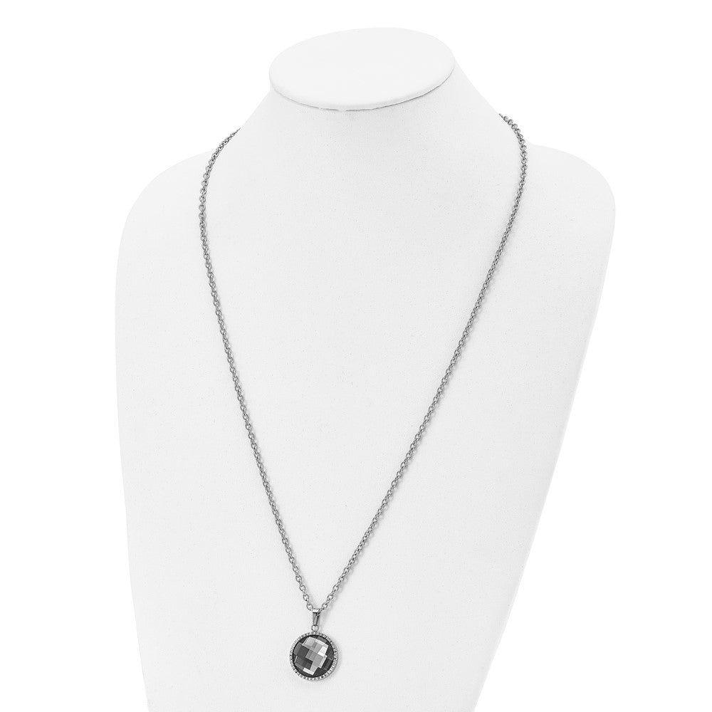 Stainless Steel Polished Grey Glass 29.5in Necklace
