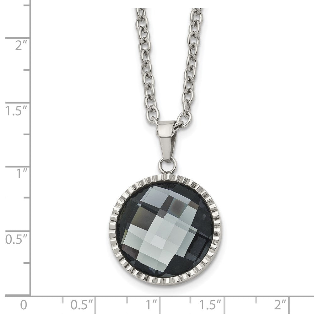 Stainless Steel Polished Grey Glass 29.5in Necklace
