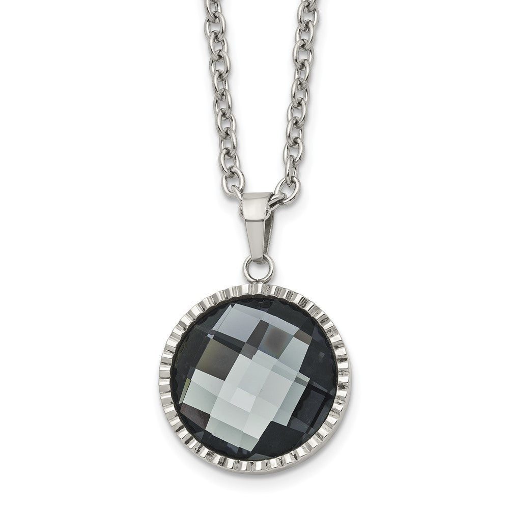 Stainless Steel Polished Grey Glass 29.5in Necklace