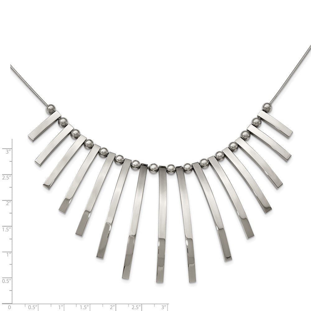 Stainless Steel Polished Bars and Beads 19in w/2in ext Necklace
