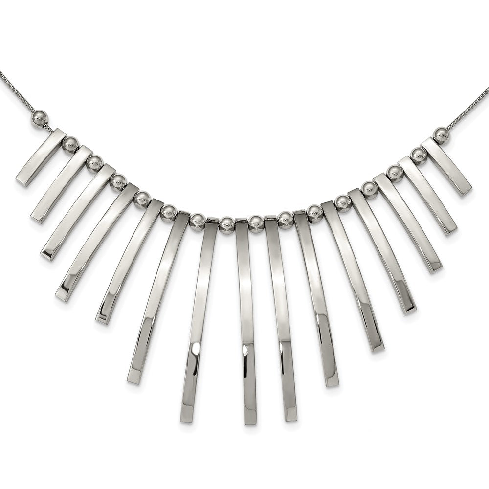 Stainless Steel Polished Bars and Beads 19in w/2in ext Necklace