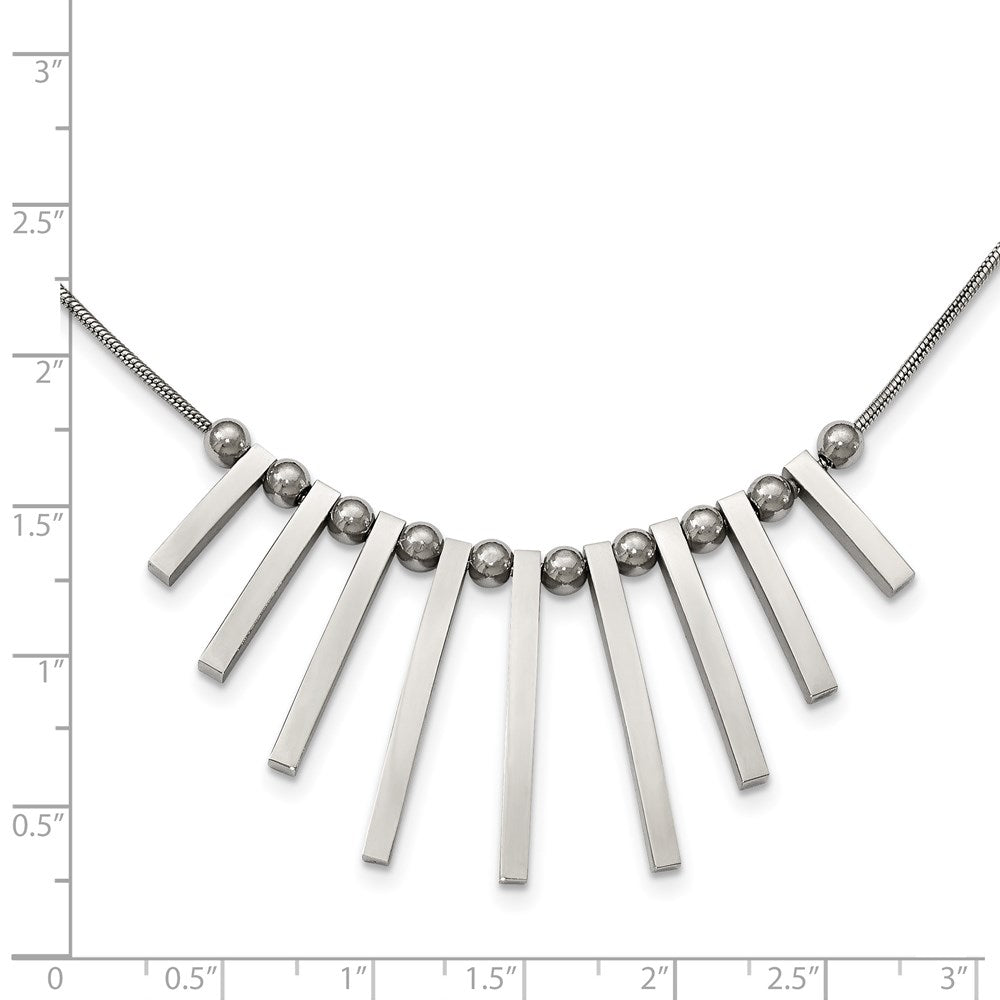 Stainless Steel Polished Bars and Beads 15.75in w/1in ext Necklace
