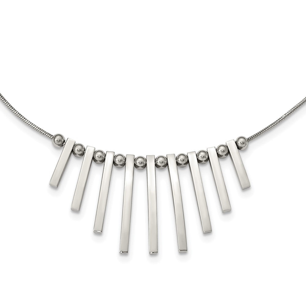 Stainless Steel Polished Bars and Beads 15.75in w/1in ext Necklace