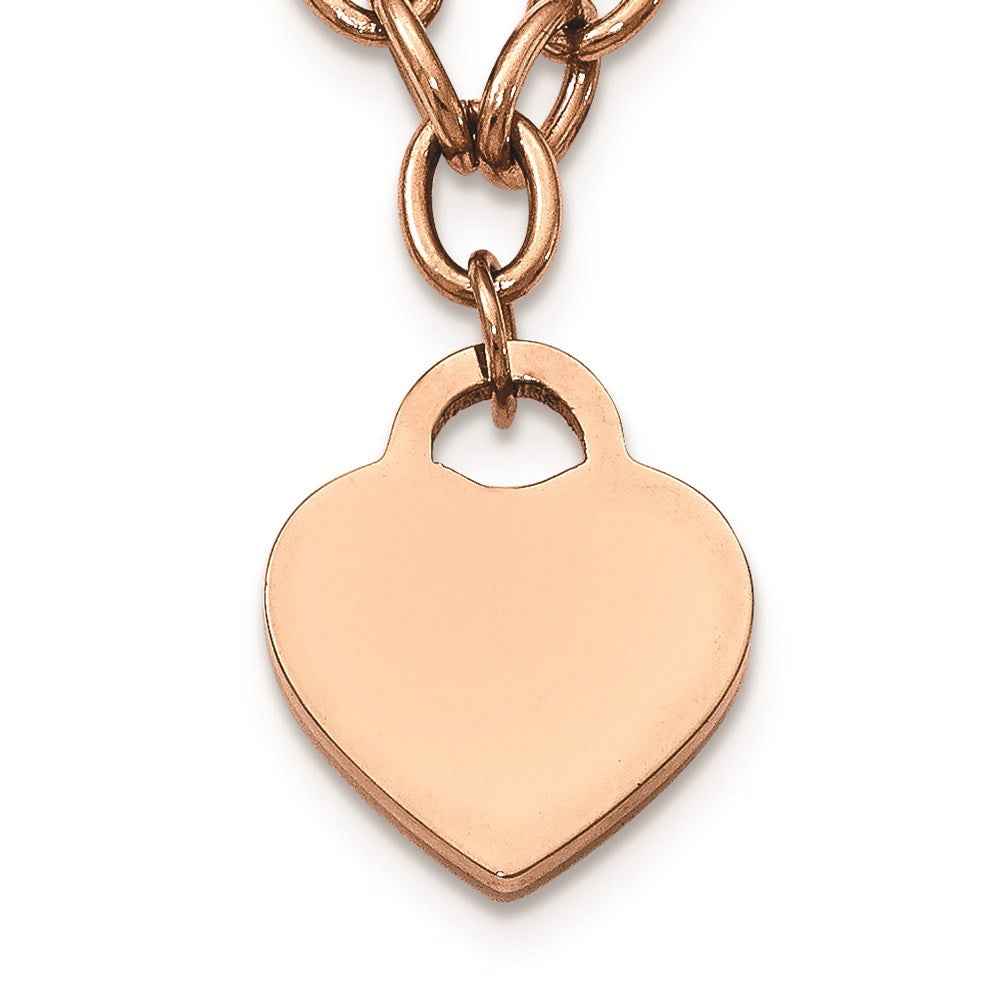 Stainless Steel Polished Rose IP-plated Heart 16in w/.5in ext Necklace