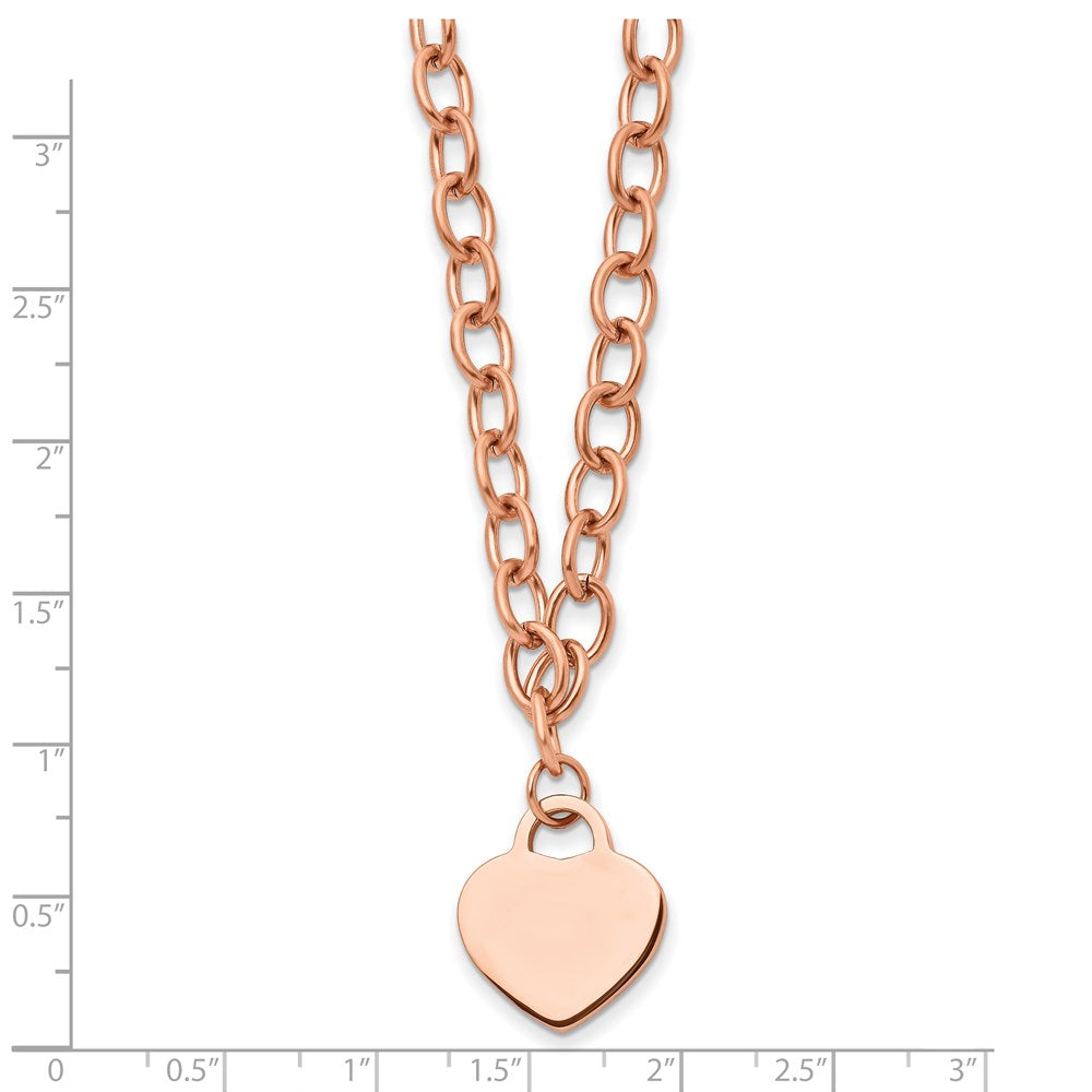 Stainless Steel Polished Rose IP-plated Heart 16in w/.5in ext Necklace