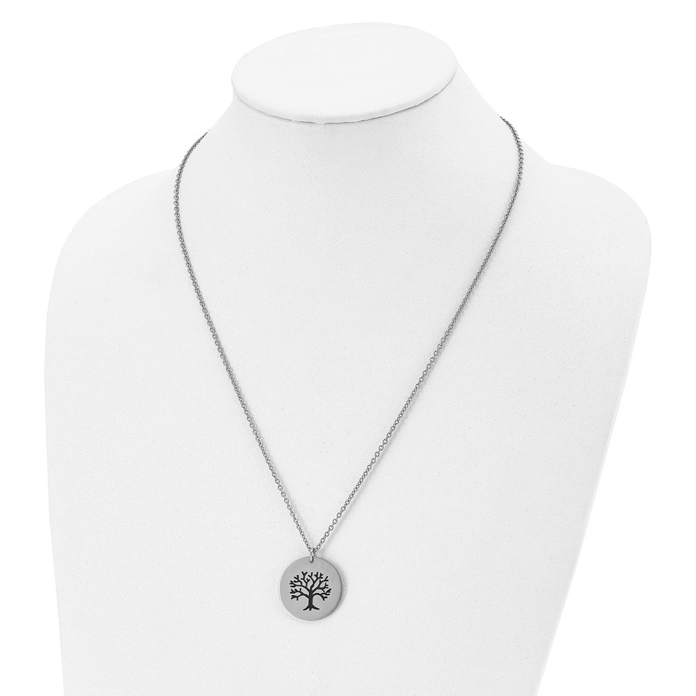 Stainless Steel Polished and Enameled Family Tree of Life 22in Necklace