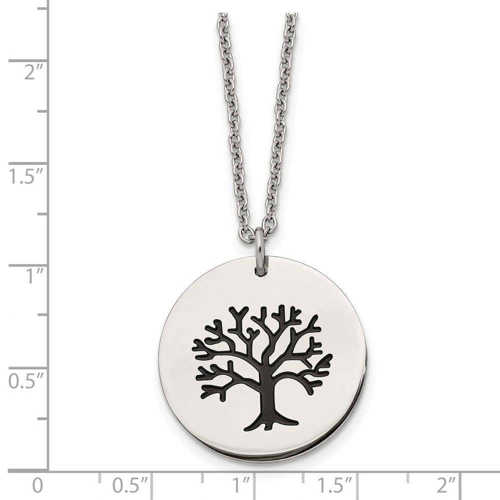 Stainless Steel Polished and Enameled Family Tree of Life 22in Necklace