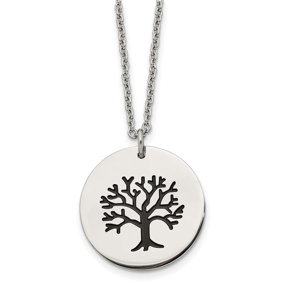 Stainless Steel Polished and Enameled Family Tree of Life 22in Necklace
