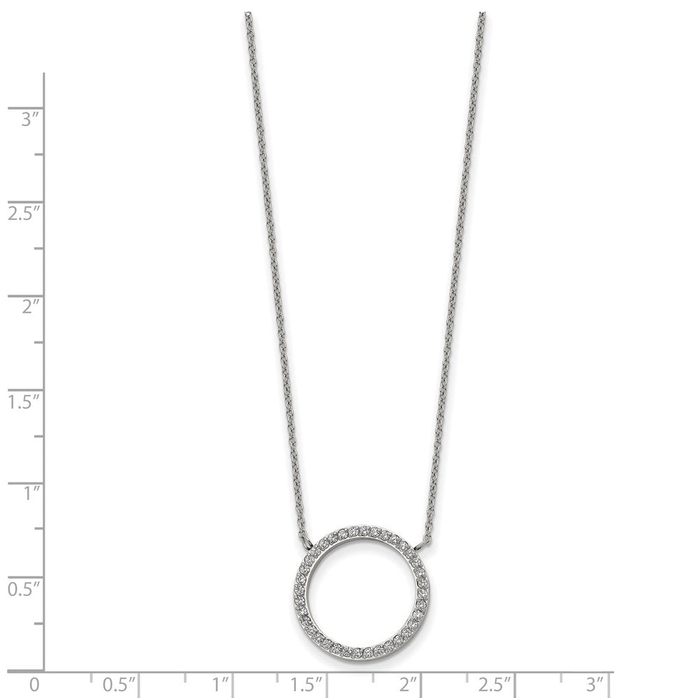 Stainless Steel Polished with CZ Circle 17in w/2.5in ext Necklace