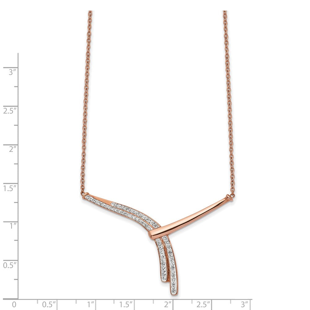 Stainless Steel Polished Rose IP Preciosa Crystal w/2in ext Fancy Necklace