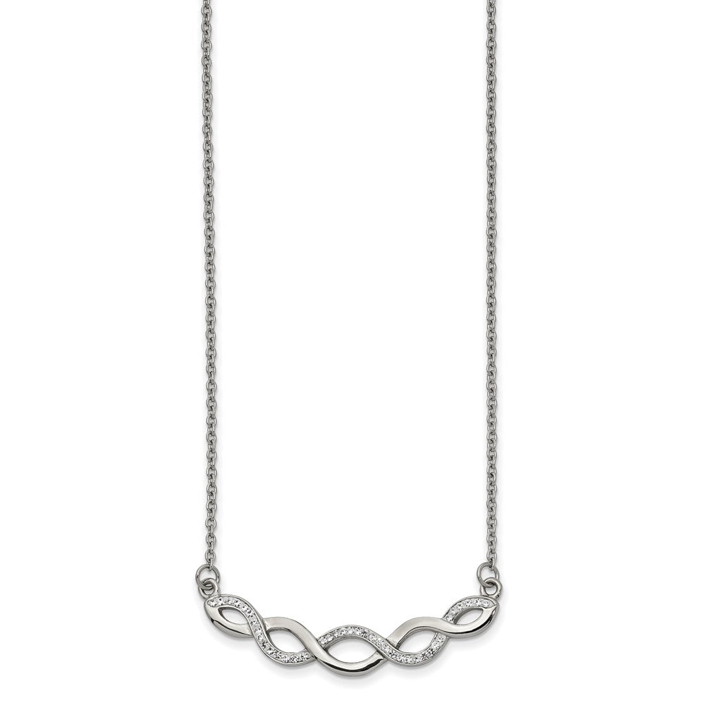 Stainless Steel Polished w/Preciosa Crystal 16.5in w/2in ext Necklace