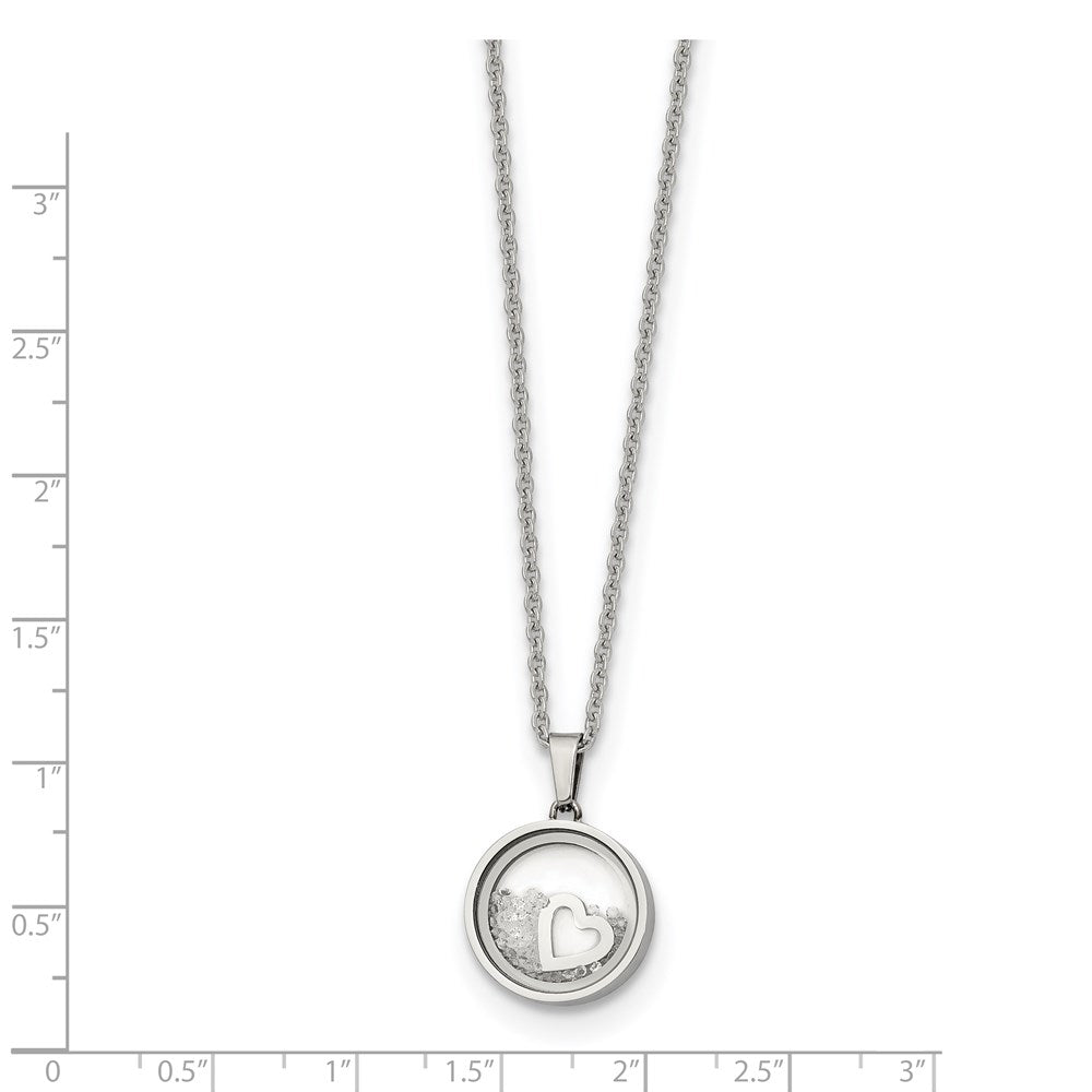 Stainless Steel Polished Floating Crystal Heart 16in w/2in ext Necklace