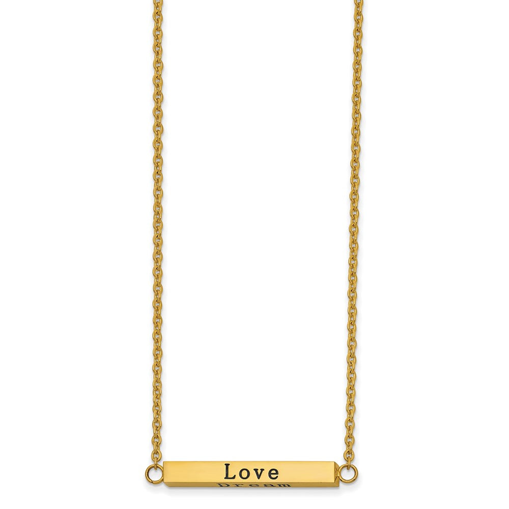 Stainless Steel Polished Yellow IP w/CZ ENJOY 16in w/2in ext Bar Necklace