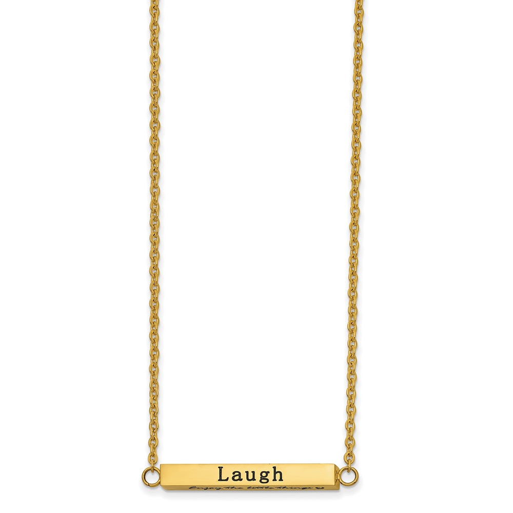 Stainless Steel Polished Yellow IP w/CZ ENJOY 16in w/2in ext Bar Necklace