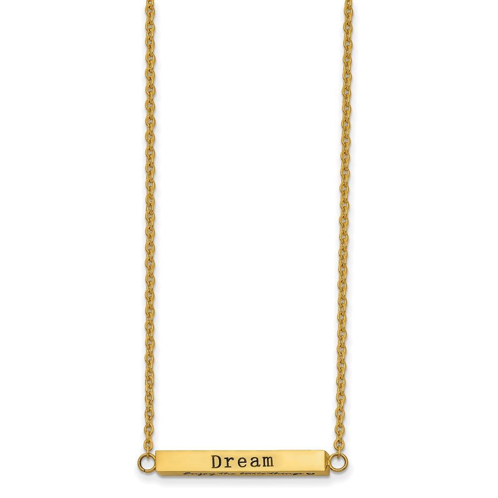 Stainless Steel Polished Yellow IP w/CZ ENJOY 16in w/2in ext Bar Necklace