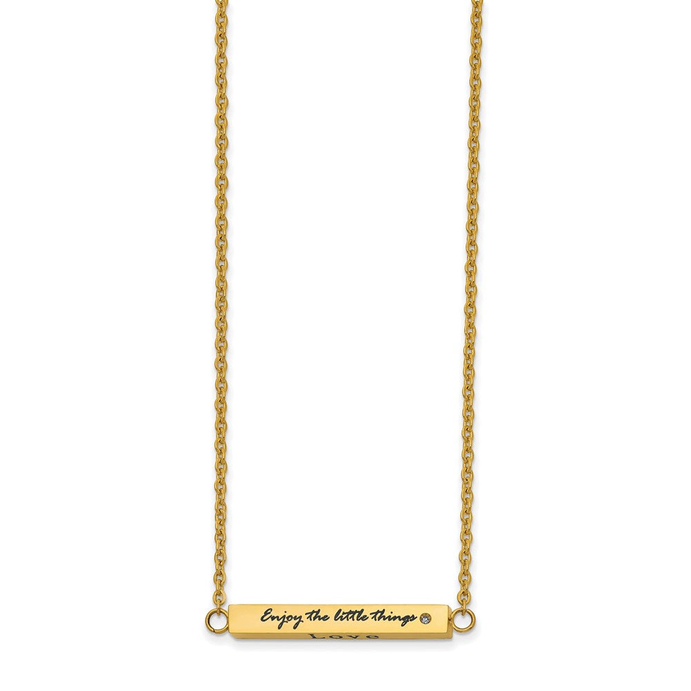 Stainless Steel Polished Yellow IP w/CZ ENJOY 16in w/2in ext Bar Necklace