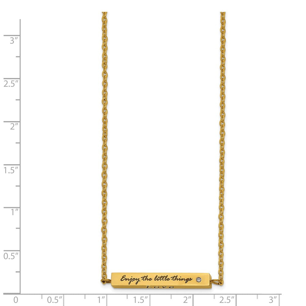 Stainless Steel Polished Yellow IP w/CZ ENJOY 16in w/2in ext Bar Necklace