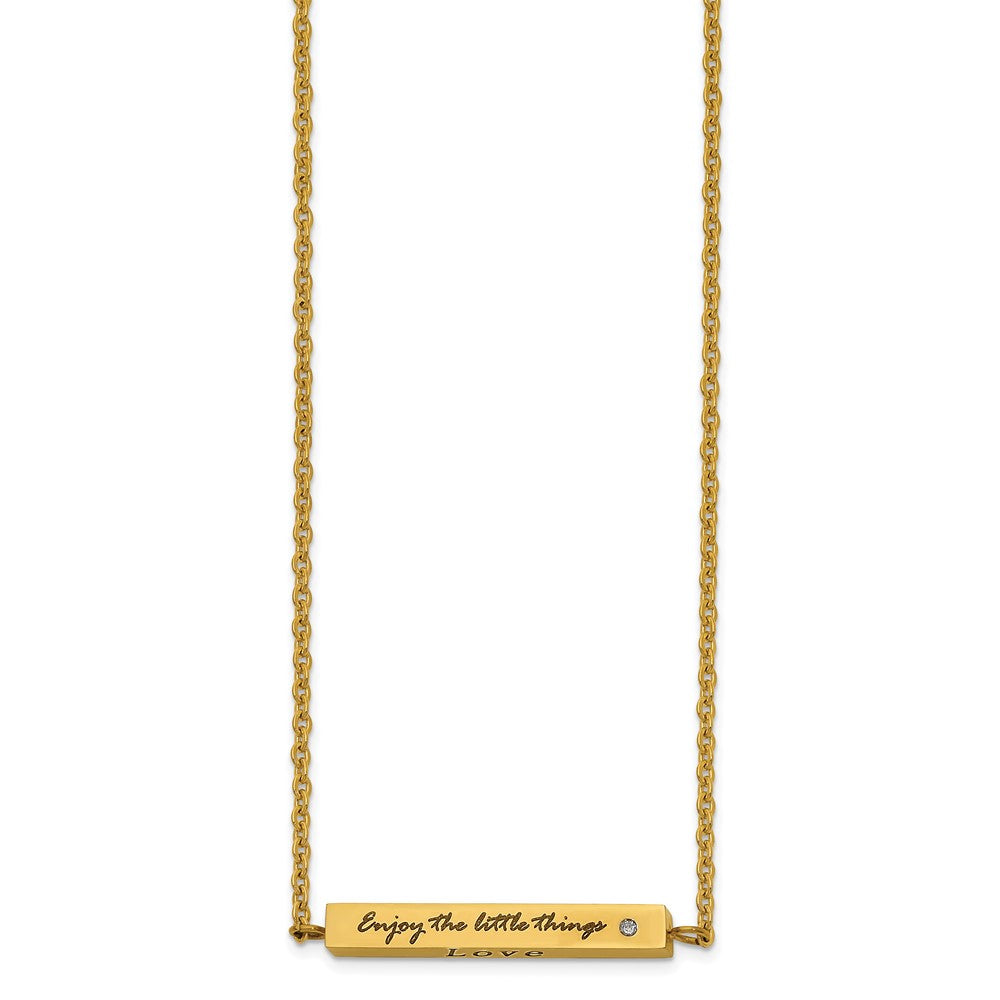 Stainless Steel Polished Yellow IP w/CZ ENJOY 16in w/2in ext Bar Necklace