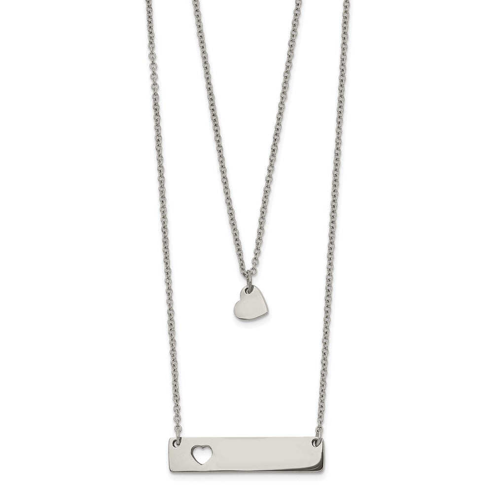Stainless Steel Polished Heart and Bar Multi Strand 1.5in ext Necklace