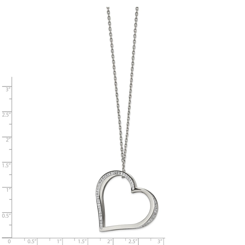 Stainless Steel Polished w/Preciosa Crystal Heart 18in w/2in ext Necklace