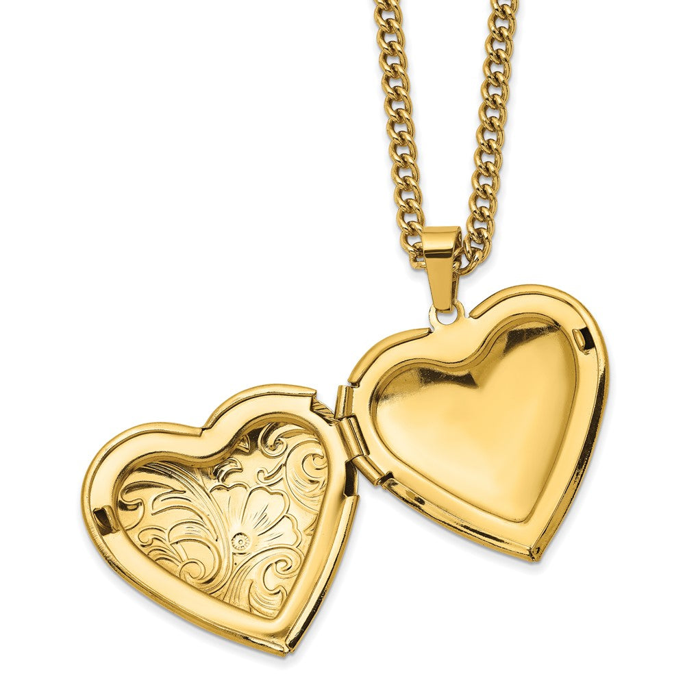 Stainless Steel Polished Yellow IP-plated Heart Locket 24 inch Necklace