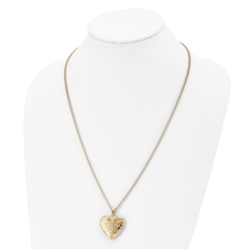 Stainless Steel Polished Yellow IP-plated Heart Locket 24 inch Necklace
